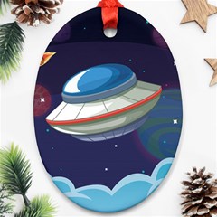 Ufo-alien-spaceship-galaxy Oval Ornament (two Sides) by Salman4z