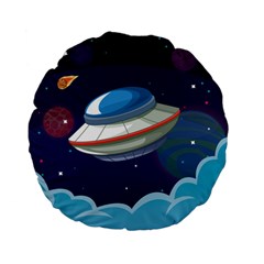 Ufo-alien-spaceship-galaxy Standard 15  Premium Flano Round Cushions by Salman4z