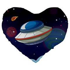 Ufo-alien-spaceship-galaxy Large 19  Premium Flano Heart Shape Cushions by Salman4z