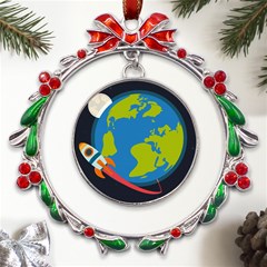 Spaceship-design Metal X mas Wreath Ribbon Ornament