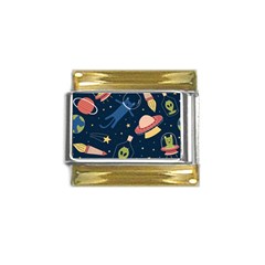 Seamless-pattern-with-funny-aliens-cat-galaxy Gold Trim Italian Charm (9mm) by Salman4z