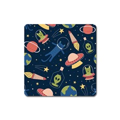 Seamless-pattern-with-funny-aliens-cat-galaxy Square Magnet by Salman4z