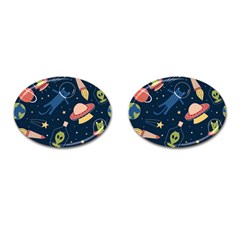 Seamless-pattern-with-funny-aliens-cat-galaxy Cufflinks (oval) by Salman4z