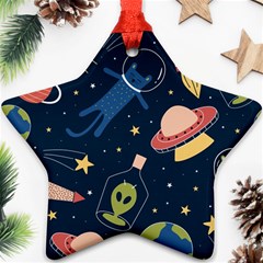 Seamless-pattern-with-funny-aliens-cat-galaxy Star Ornament (two Sides) by Salman4z