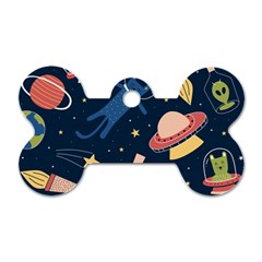 Seamless-pattern-with-funny-aliens-cat-galaxy Dog Tag Bone (two Sides) by Salman4z