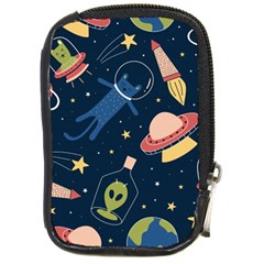 Seamless-pattern-with-funny-aliens-cat-galaxy Compact Camera Leather Case by Salman4z