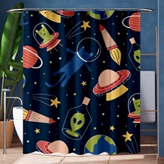 Seamless-pattern-with-funny-aliens-cat-galaxy Shower Curtain 60  X 72  (medium)  by Salman4z