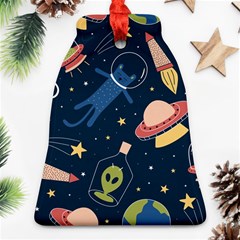 Seamless-pattern-with-funny-aliens-cat-galaxy Ornament (bell) by Salman4z