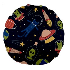 Seamless-pattern-with-funny-aliens-cat-galaxy Large 18  Premium Round Cushions