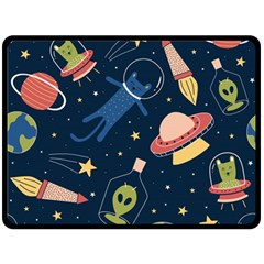 Seamless-pattern-with-funny-aliens-cat-galaxy Two Sides Fleece Blanket (large) by Salman4z