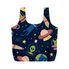 Seamless-pattern-with-funny-aliens-cat-galaxy Full Print Recycle Bag (m) by Salman4z