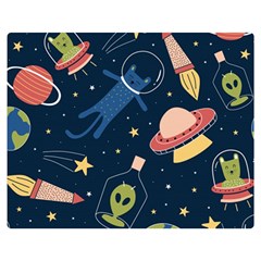 Seamless-pattern-with-funny-aliens-cat-galaxy Two Sides Premium Plush Fleece Blanket (medium) by Salman4z