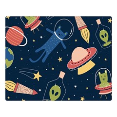 Seamless-pattern-with-funny-aliens-cat-galaxy Two Sides Premium Plush Fleece Blanket (large) by Salman4z