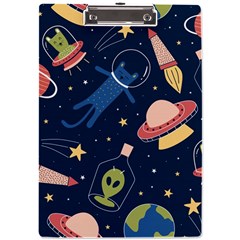 Seamless-pattern-with-funny-aliens-cat-galaxy A4 Acrylic Clipboard by Salman4z