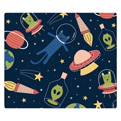 Seamless-pattern-with-funny-aliens-cat-galaxy Premium Plush Fleece Blanket (small) by Salman4z