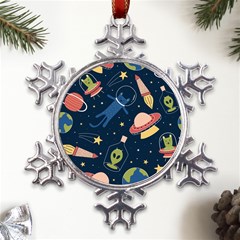 Seamless-pattern-with-funny-aliens-cat-galaxy Metal Large Snowflake Ornament by Salman4z