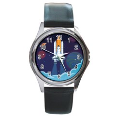 Spaceship-milkyway-galaxy Round Metal Watch by Salman4z