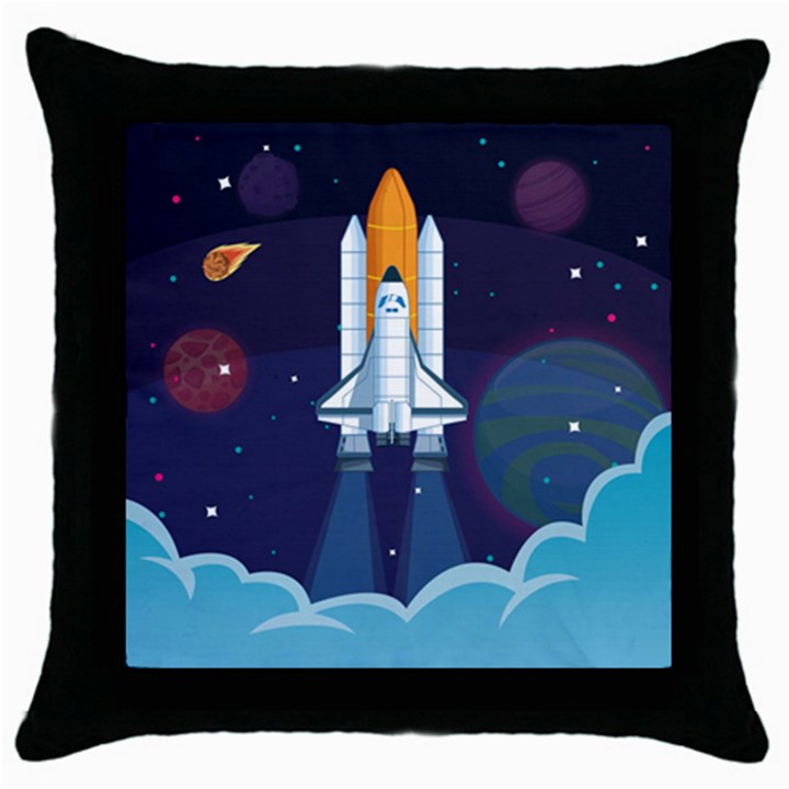 Spaceship-milkyway-galaxy Throw Pillow Case (Black)