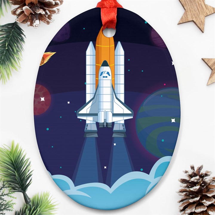 Spaceship-milkyway-galaxy Oval Ornament (Two Sides)