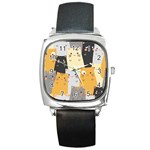 Seamless-pattern-cute-cat-cartoons Square Metal Watch Front