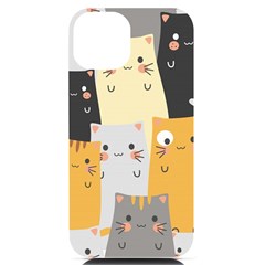 Seamless-pattern-cute-cat-cartoons Iphone 14 Black Uv Print Case by Salman4z