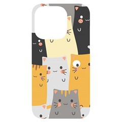 Seamless-pattern-cute-cat-cartoons Iphone 14 Pro Black Uv Print Case by Salman4z