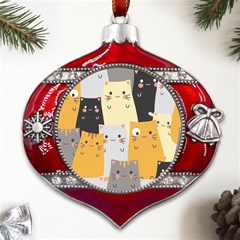 Seamless-pattern-cute-cat-cartoons Metal Snowflake And Bell Red Ornament