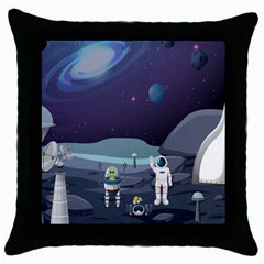 Alien-astronaut-scene Throw Pillow Case (black) by Salman4z