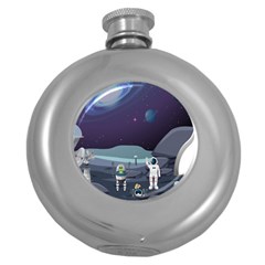 Alien-astronaut-scene Round Hip Flask (5 Oz) by Salman4z