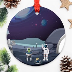 Alien-astronaut-scene Round Ornament (two Sides) by Salman4z