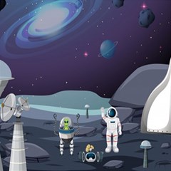 Alien-astronaut-scene Play Mat (square) by Salman4z