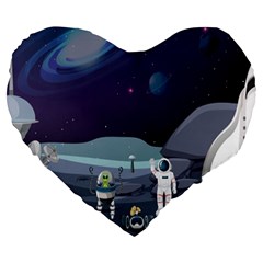 Alien-astronaut-scene Large 19  Premium Heart Shape Cushions by Salman4z