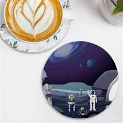 Alien-astronaut-scene Uv Print Round Tile Coaster by Salman4z