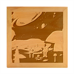 Alien-astronaut-scene Wood Photo Frame Cube