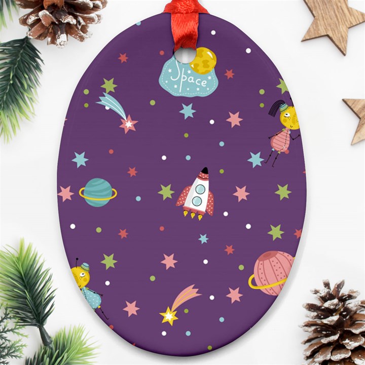 Space-travels-seamless-pattern-vector-cartoon Oval Ornament (Two Sides)