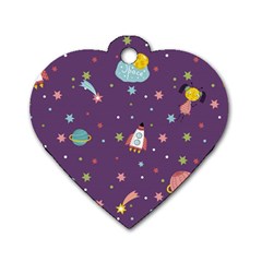 Space-travels-seamless-pattern-vector-cartoon Dog Tag Heart (two Sides) by Salman4z