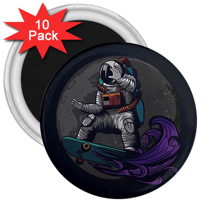 Illustration-astronaut-cosmonaut-paying-skateboard-sport-space-with-astronaut-suit 3  Magnets (10 pack) 