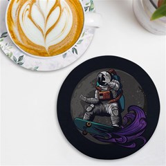 Illustration-astronaut-cosmonaut-paying-skateboard-sport-space-with-astronaut-suit Uv Print Round Tile Coaster by Salman4z