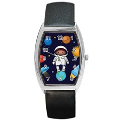 Boy-spaceman-space-rocket-ufo-planets-stars Barrel Style Metal Watch by Salman4z