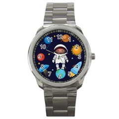 Boy-spaceman-space-rocket-ufo-planets-stars Sport Metal Watch by Salman4z