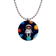 Boy-spaceman-space-rocket-ufo-planets-stars 1  Button Necklace by Salman4z