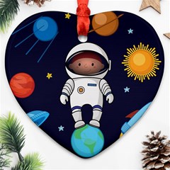 Boy-spaceman-space-rocket-ufo-planets-stars Heart Ornament (two Sides) by Salman4z