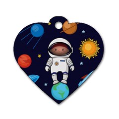 Boy-spaceman-space-rocket-ufo-planets-stars Dog Tag Heart (two Sides) by Salman4z