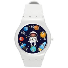 Boy-spaceman-space-rocket-ufo-planets-stars Round Plastic Sport Watch (m) by Salman4z