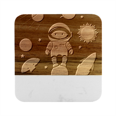 Boy-spaceman-space-rocket-ufo-planets-stars Marble Wood Coaster (square) by Salman4z