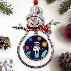 Boy-spaceman-space-rocket-ufo-planets-stars Metal Snowman Ornament by Salman4z