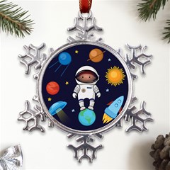 Boy-spaceman-space-rocket-ufo-planets-stars Metal Large Snowflake Ornament by Salman4z