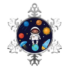 Boy-spaceman-space-rocket-ufo-planets-stars Metal Small Snowflake Ornament