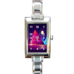 Egyptian-pyramids-night-landscape-cartoon Rectangle Italian Charm Watch by Salman4z