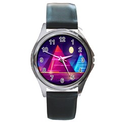 Egyptian-pyramids-night-landscape-cartoon Round Metal Watch by Salman4z